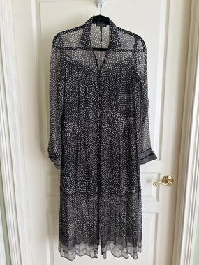 rag & bone Black Sheer Polka Dot Long Sleeve Tiered Dress